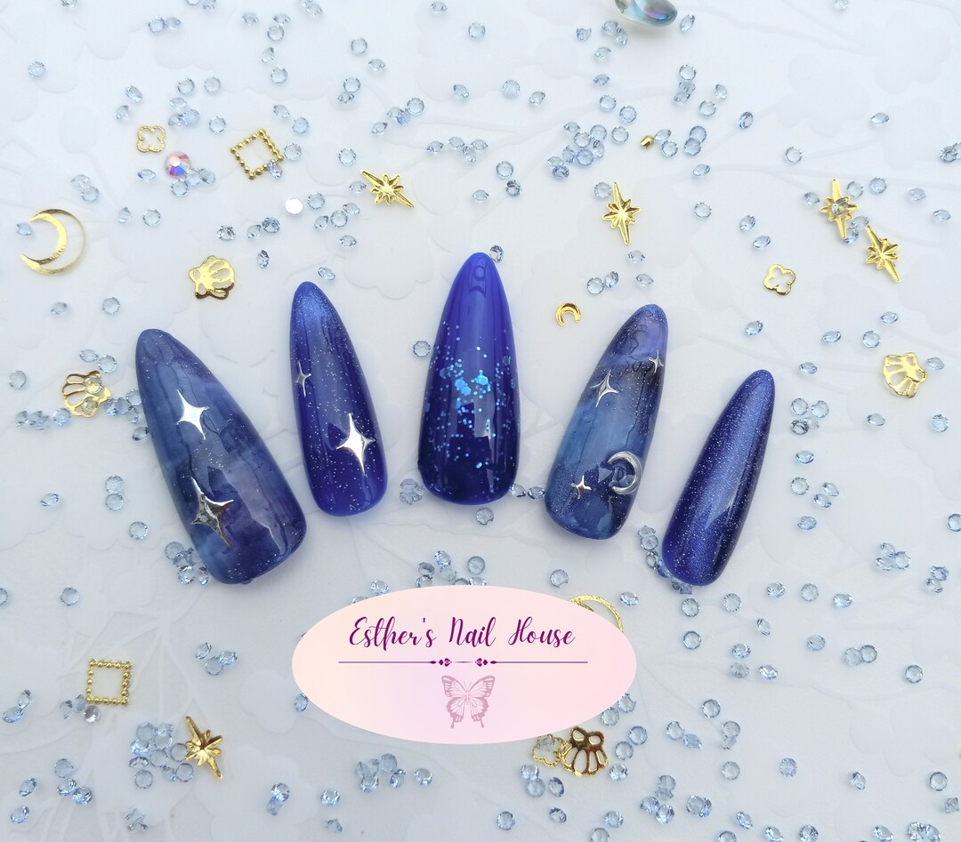 Starlit Blue Ombre Nails